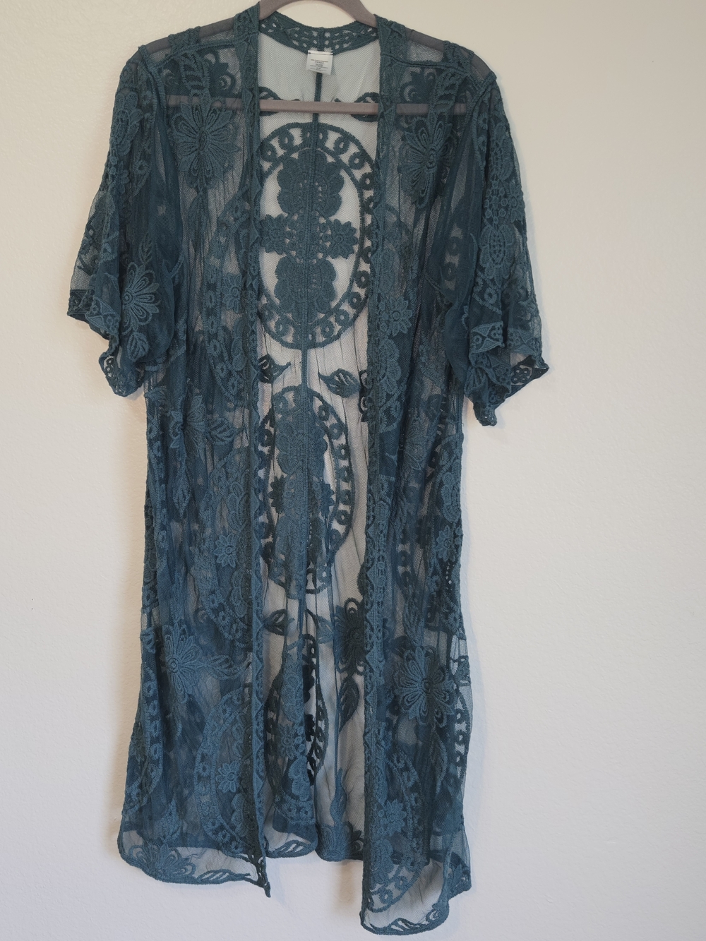 Teal Lace Sheer Kimono Cover-Up